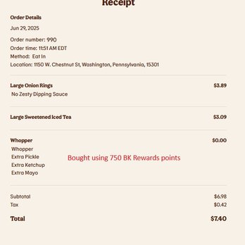 Burger King - Confirmation BK mobile app order was placed. - Burgers Near Me - Washington, Pennsylvania Burger King - Confirmation BK mobile app order was placed. - Burgers Near Me - Washington, Pennsylvania