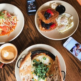 Avalon Cafe And Kitchen - Ann Arbor - Clockwise: potato tacos (as is), French toast, and shakshuka - Cafes Near Me - Ann Arbor, Michigan