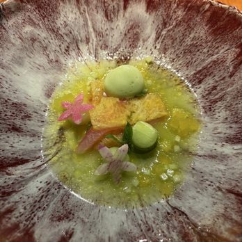 Lucien - Yellowtail, w/ a smoked watermelon & Japanese cucumber - Bars Near Me - La Jolla, California