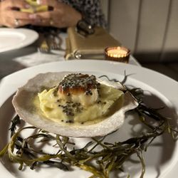 Jasper Stone Italian Steakhouse - Appetizer:  Large Pan Seared Scallop on capered mashed potatoes