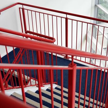 Town Gate - Stairs and red metal handrails design and manufacturing - Metal Fabricators Near Me - Belleville, New Jersey Town Gate - Stairs and red metal handrails design and manufacturing - Metal Fabricators Near Me - Belleville, New Jersey