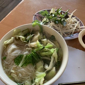 Saigon Dish - Veggie Pho without the tofu.  The Pho was a little blend, but had a lot of veggies. - Vietnamese Near Me - Lawndale, California