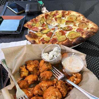 Casablanca Coffee & Grill - Buffalo Cauliflower (blue cheese on the side) and the pickled pepperoni pizza - Bars Near Me - Grants Pass, Oregon