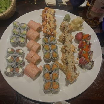 Aozora - the whole table's sushi rolls came on a big platter and they gave us individual plates - Japanese Near Me - Montclair, New Jersey Aozora - the whole table's sushi rolls came on a big platter and they gave us individual plates - Japanese Near Me - Montclair, New Jersey
