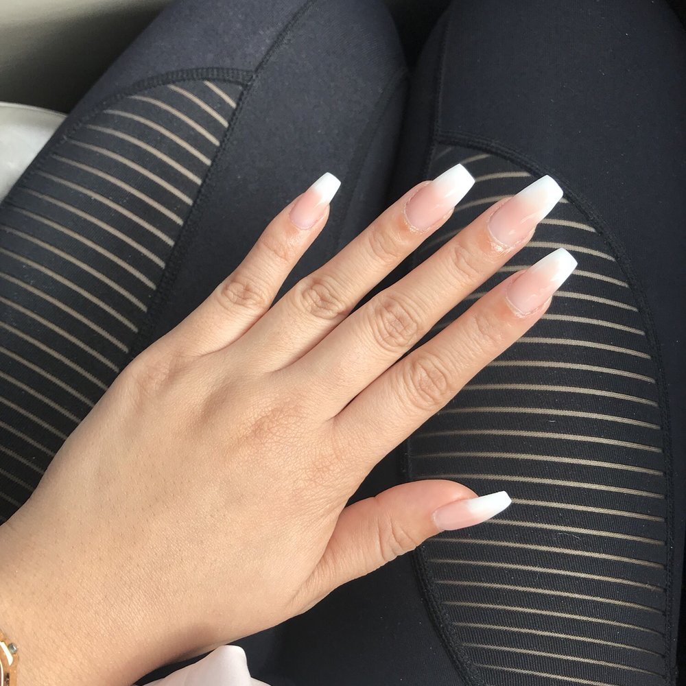 Nail & Relax Spa - Full set acrylics, coffin shape, pink & white ombre. ($55) - Nail Salons Near Me - San Diego, California