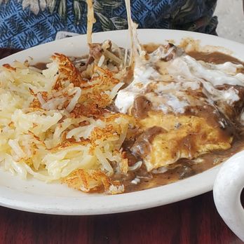 Happy Diner - Beef stroganoff omelet. - Breakfast & Brunch Near Me - San Pedro, California