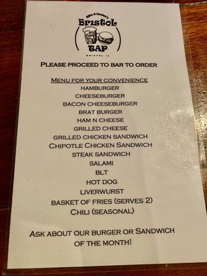 Menu photo 1 Bristol Tap Bristol, IL