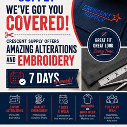 Crescent Supply - Excellent tailoring, alterations and embroidery seven days a week! Workwear and uniforms.
