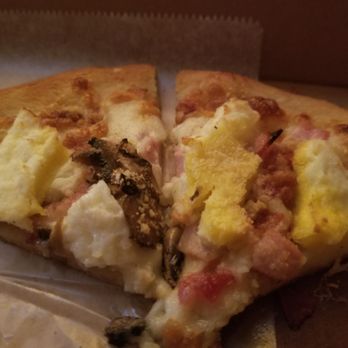 Pie-O-Neer pizza - Breakfast pizza with egg, bacon, ham and mushrooms over a handmade pesto. - Pizza Near Me - Portsmouth, Virginia Pie-O-Neer pizza - Breakfast pizza with egg, bacon, ham and mushrooms over a handmade pesto. - Pizza Near Me - Portsmouth, Virginia
