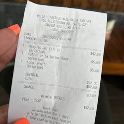 Bella Lifestyle Nail Salon & Spa - Not to mention I was charged for long nails & these are medium... all my nails look a week old.