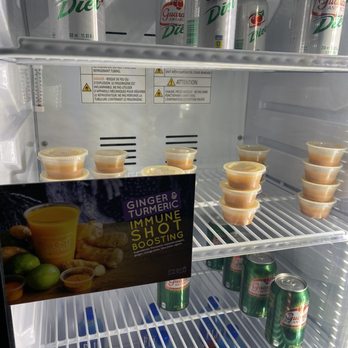 Acai Republic - Fridge with ready to go drinks and shots of Ginger and Turmeric Immune Boost - Acai Bowls Near Me - Corona, California