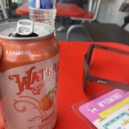 Sparkling water & our fun state "table number" on the side patio