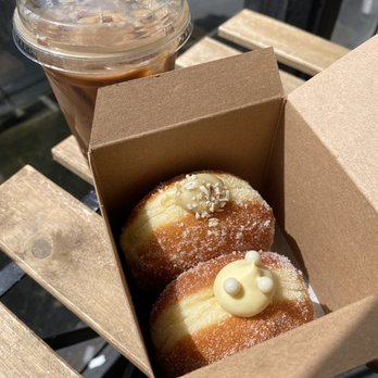 The Flour Box - Deja moo drink + coconut Kaya donut + passion-fruit cream donut. - Bakeries Near Me - Seattle, Washington The Flour Box - Deja moo drink + coconut Kaya donut + passion-fruit cream donut. - Bakeries Near Me - Seattle, Washington