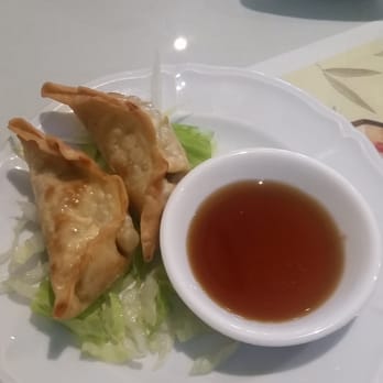 Love Sushi - Veggie dumplings...on the house cause I don't like miso soup ^_^ - Japanese Near Me - Gaithersburg, Maryland