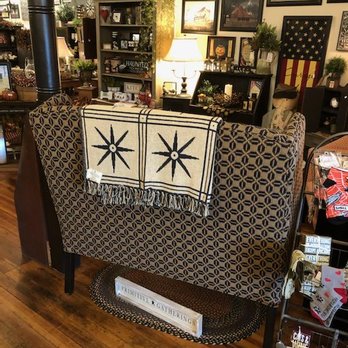 Back of sofa with fun home decor