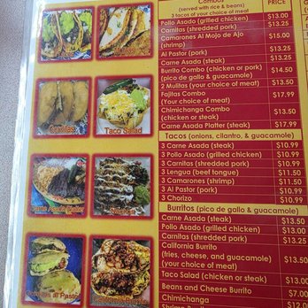 Tacos Coronado - Close-up of the menu. - Mexican Near Me - Salem, Virginia