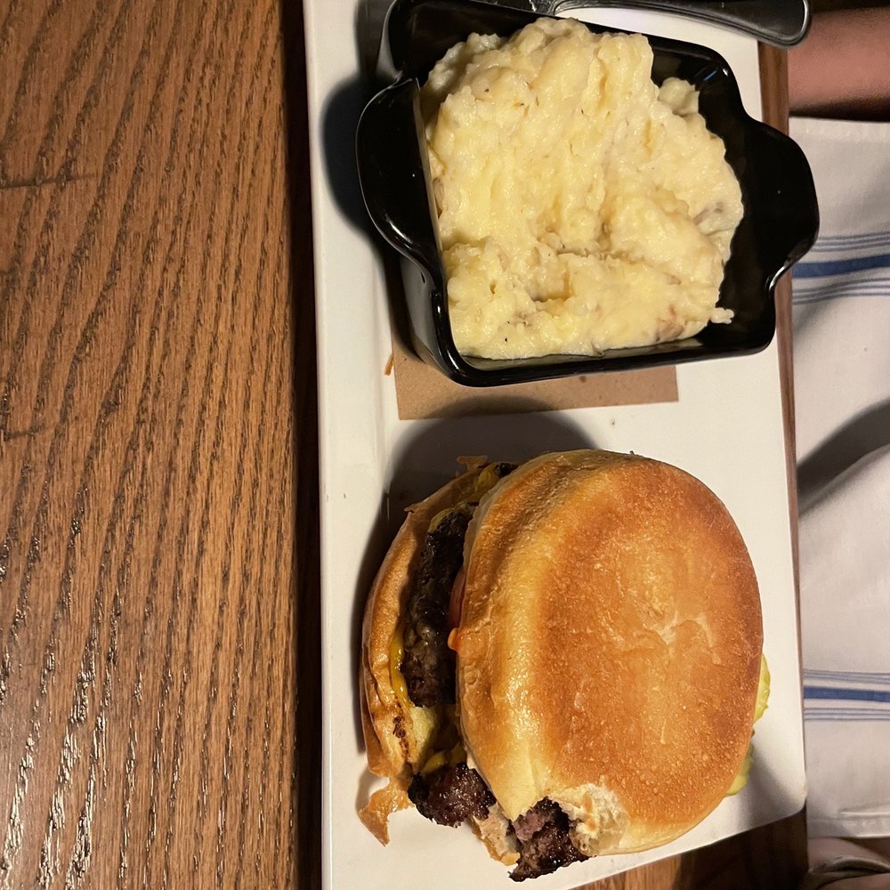 Sitting Duck Tavern - Burger with mashed potatoes - American Near Me - Oxford, Connecticut Sitting Duck Tavern - Burger with mashed potatoes - American Near Me - Oxford, Connecticut