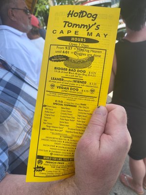 Menu photo 5 Hot Dog Tommy's Cape May, NJ
