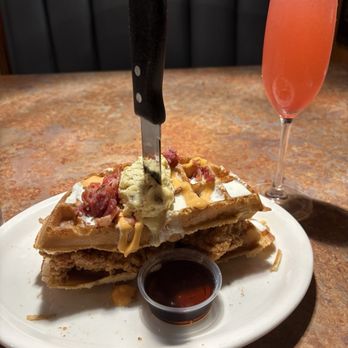 Huckleberry's - Stacked Chicken & Waffles, strawberry mimosa - Southern Near Me - Anaheim, California Huckleberry's - Stacked Chicken & Waffles, strawberry mimosa - Southern Near Me - Anaheim, California