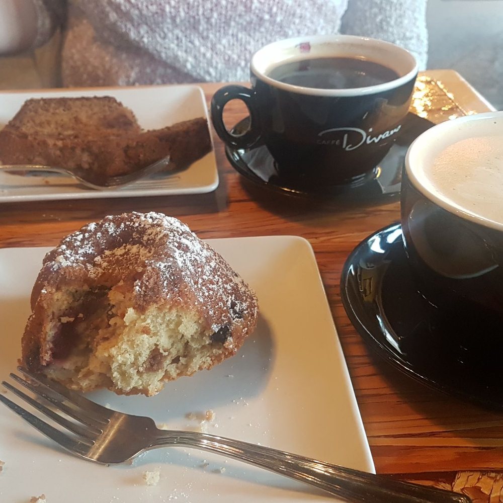 Caffé Divano - Latte, americano, banana bread, and sour cream cake - Coffee & Tea Near Me - Port Moody, British Columbia