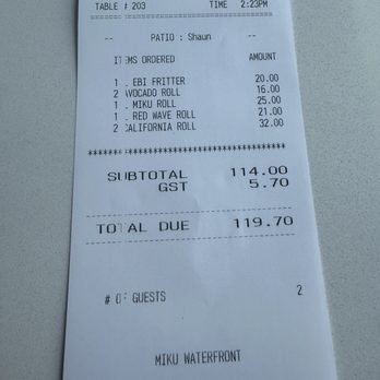 Miku - Final bill - Japanese Near Me - Vancouver, British Columbia Miku - Final bill - Japanese Near Me - Vancouver, British Columbia