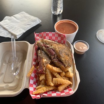 Main Event Grill - Eating lunch at the new Main Event restaurant. A grilled Rueben and tomato basil soup for dipping. - Food Trucks Near Me - Anchorage, Alaska