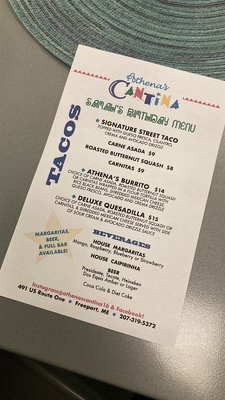 Menu photo 1 Athena's Cantina Freeport, ME