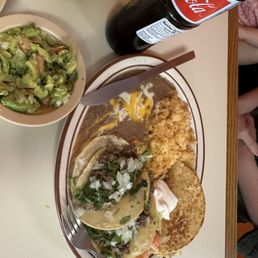 Three taco combo with guacamole and Mexican Coke