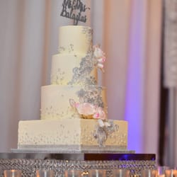 Sofelle Cake Artistry - Romantic Buttercream Cake with Silver Lace and hand-crafted sugar flowers.