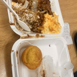Angie's Soul Cafe - Smothered Pork Chops Reg - Rice and gravy Reg - Mac & Cheese