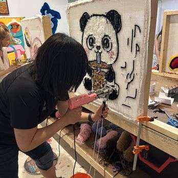 Intro To Tufting - Working on my Panda drinking boba tea rug - Art Classes Near Me - Minneapolis, Minnesota Intro To Tufting - Working on my Panda drinking boba tea rug - Art Classes Near Me - Minneapolis, Minnesota