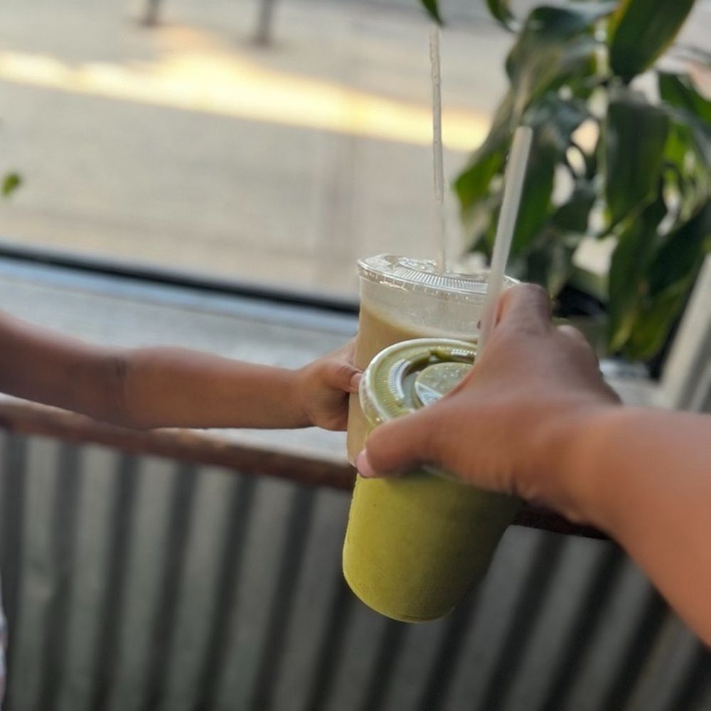 Sweet P (Mango * Apple * Spinach * Strawberry) smoothie and a custom - Banana * Pineapple * Cucumber * Flaxseed smoothie.