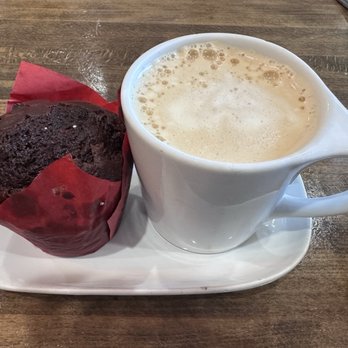 The Nest Cafe - Chocolate muffin and Coffee with foamed milk - Breakfast & Brunch Near Me - Frisco, Texas