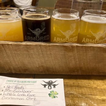 Armored Cow Brewing - From left to right: Hell Yeah, Mr Goodbeer, Whole Lotta Rosie, and Cinnamon Girl - Breweries Near Me - Charlotte, North Carolina