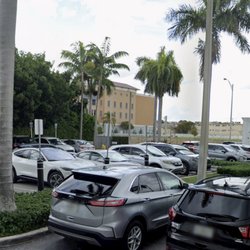 Parking lot inside shopping center.