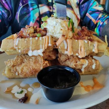 Huckleberry's Breakfast and Lunch - Chicken and waffles baby! With maple pecan butter! Oh yes! - Southern Near Me - Bakersfield, California Huckleberry's Breakfast and Lunch - Chicken and waffles baby! With maple pecan butter! Oh yes! - Southern Near Me - Bakersfield, California