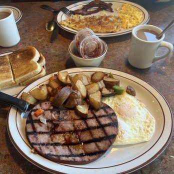 CJ's Cafe - Ham n eggs with potatoes and sourdough toast - American Near Me - Arroyo Grande, California