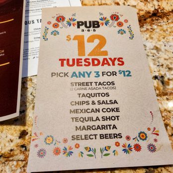 Pub 365 - $12 Taco Tuesdays menu - Beer Bar Near Me - Las Vegas, Nevada Pub 365 - $12 Taco Tuesdays menu - Beer Bar Near Me - Las Vegas, Nevada