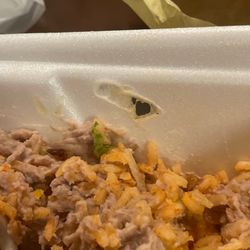 Beto's Mexican Food - Idk what caused this hole, but I'm fairly certain melted/burnt styrofoam isn't part of the aesthetic here.