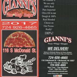 Gianni's Pizza - 2018 menu page 1