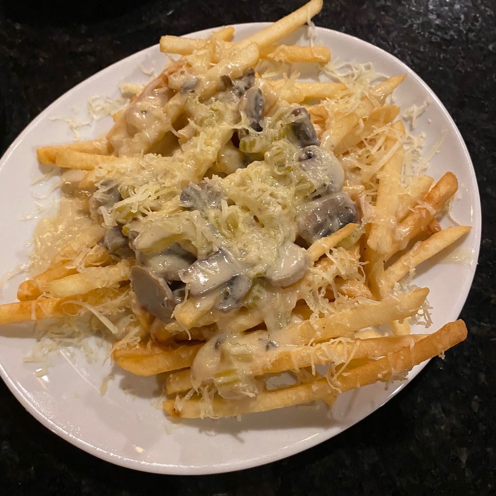Black Rooster Bistro - Dirty fries...truffle fries with white cheddar and mushrooms. So dang good! - Wine Bars Near Me - Hudson, Wisconsin Black Rooster Bistro - Dirty fries...truffle fries with white cheddar and mushrooms. So dang good! - Wine Bars Near Me - Hudson, Wisconsin