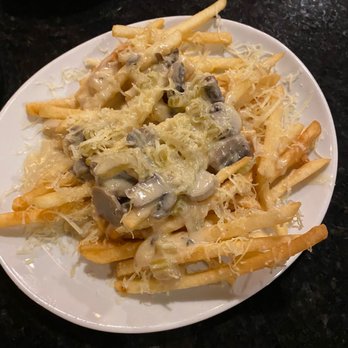 Black Rooster Bistro - Dirty fries...truffle fries with white cheddar and mushrooms. So dang good! - Wine Bars Near Me - Hudson, Wisconsin Black Rooster Bistro - Dirty fries...truffle fries with white cheddar and mushrooms. So dang good! - Wine Bars Near Me - Hudson, Wisconsin