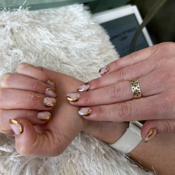 VIP Nails & Lash - Dip manicure with chrome abstract designs by Amy - Nail Salons Near Me - Thornton, Colorado