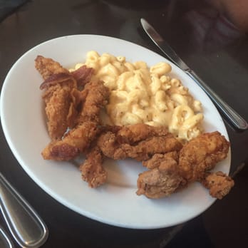 Jack Allen's Kitchen - My son's second helping of specially created plate of chicken strips, mac and cheese and crispy bacon. - American Near Me - Austin, Texas