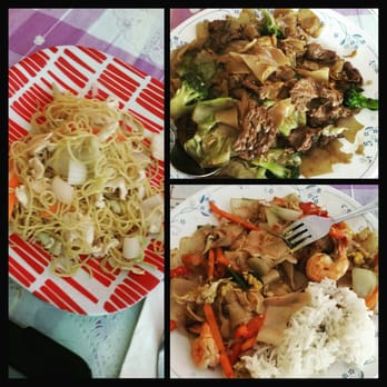 Thai Pan Cuisine - Kids Chicken Chow mein,  Beef Pad See Ew,  and Spicy Shrimp Basil noodles - Thai Near Me - Encinitas, California