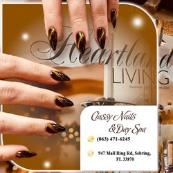 Classy Nails And Day Spa - Turn up the glam with dark red and gold bling! These nails are the perfect mix of rich elegance and sparkling shine.