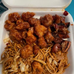 Asian Wok & Grill - 3 combo meal: lo mein, bourbon chicken, General Tso's chicken
