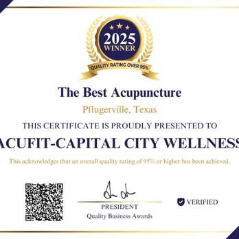 Acufit Capital City Wellness - Quality Business Awards - Naturopathic/Holistic Near Me - Pflugerville, Texas Acufit Capital City Wellness - Quality Business Awards - Naturopathic/Holistic Near Me - Pflugerville, Texas