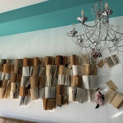 Tea Spot - The wall and chandelier.