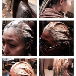 Collage of my endless bleach processing... The green hair... Collage of my endless bleach processing... The green hair...